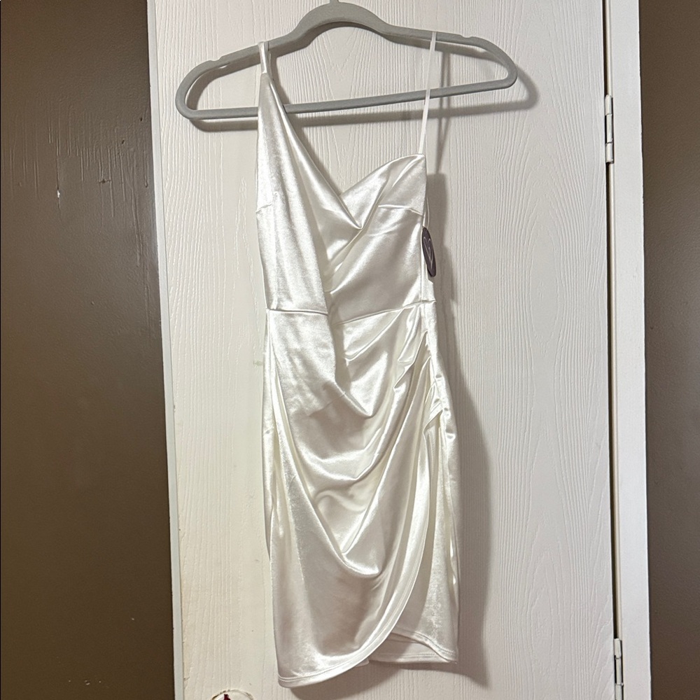 Windsor One Shoulder White Satin Dress